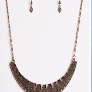 Paparazzi Bronze Geometric Necklace Set Thrown To The Lions Pendant Fashion